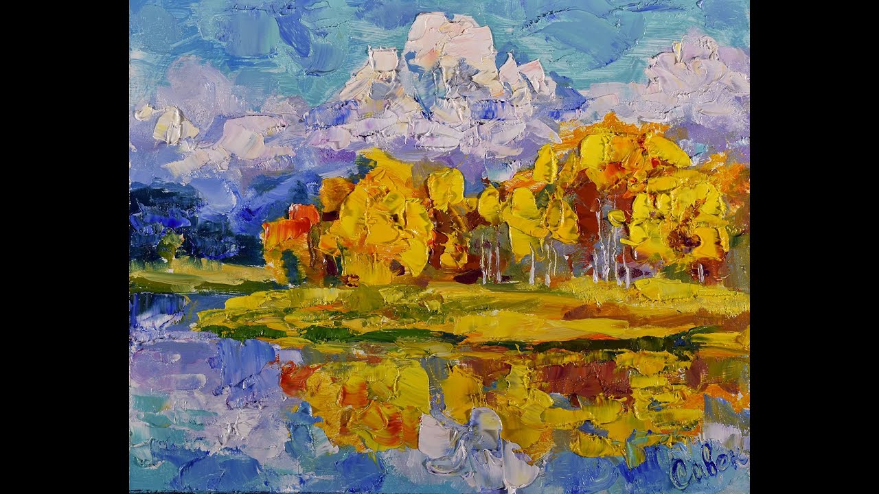 Autumn Landscape Original Painting Lake Mountain Grand Teton National Park