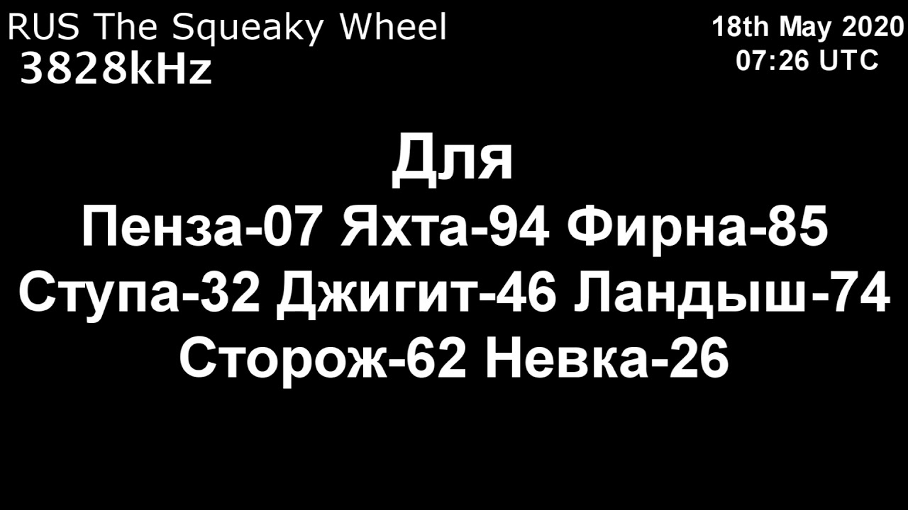 |Скрипучее колесо| 3828kHz Для Сообщение (18 мая 2020 года, 07: 26 UTC)
