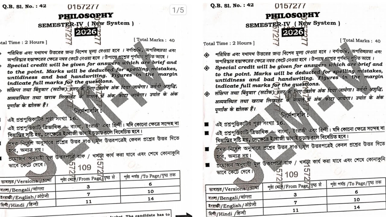 hs 2026 Philosophy Question paper 4th Semester/ উচ্চমাধ্যমিক  দর্শন চতুর্থ সেমিস্টার প্রশ্নপত্র ২০২৬