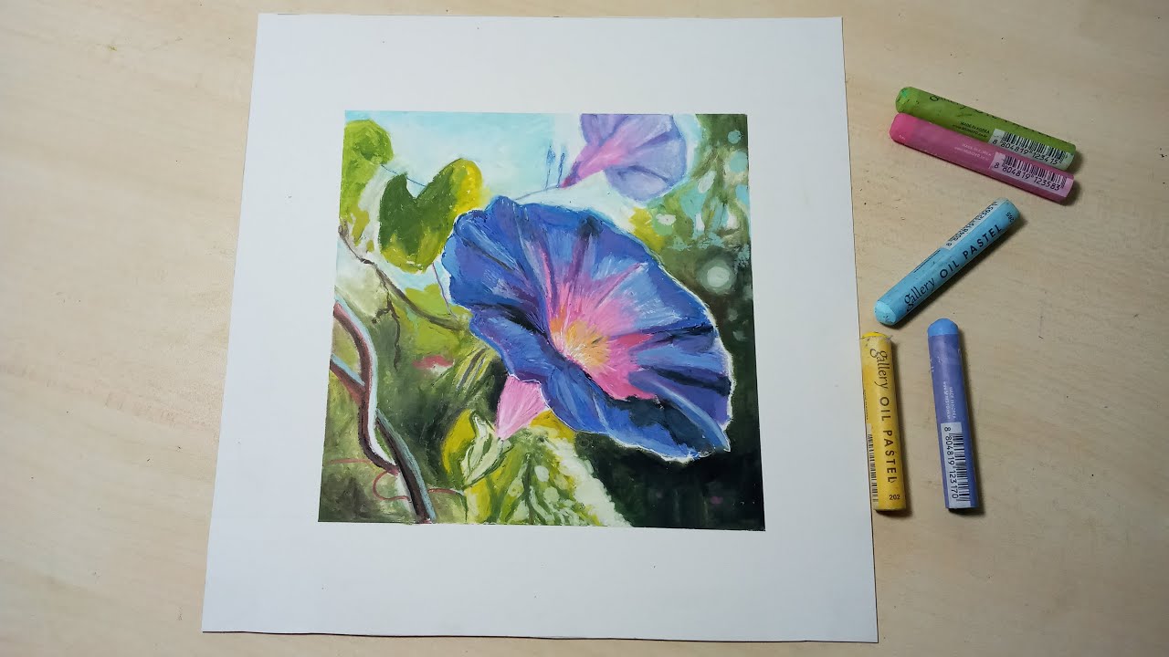 Morning Glory Flower in Oil Pastel / Beautiful Art