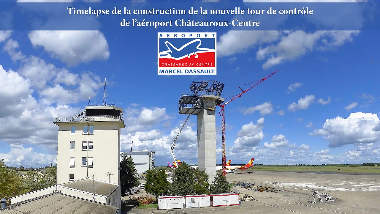 Timelapse du chantier de construction de la tour de contrôle de l'aéroport de Châteauroux-Centre.