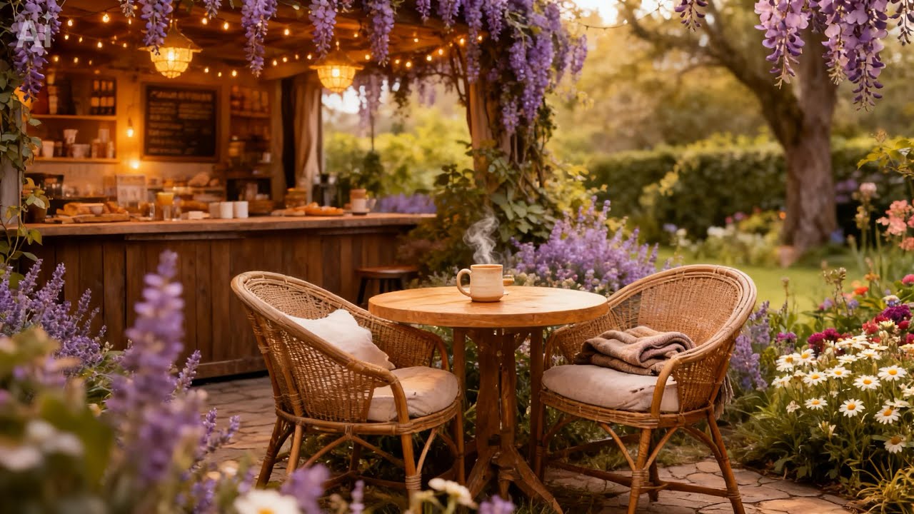 Spring Garden Caf&eacute; Ambience ☕ Soft Jazz & Gentle Breeze | 1 Hour