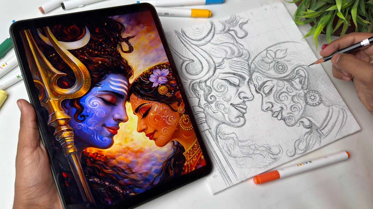 MahaShivratri Special Drawing ❤️, Shiv Parvati Drawing, Outline Tutorial