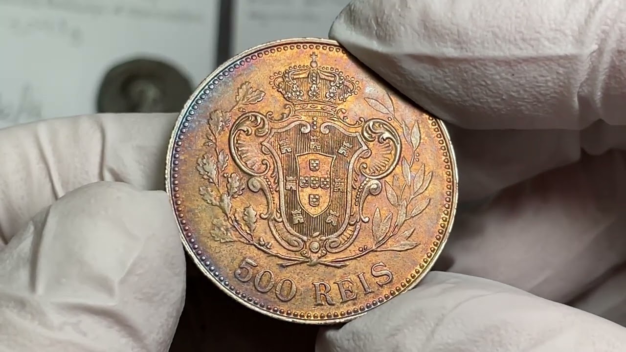 🇵🇹 Portugal King Manuel II  500 Reis Silver 1909 / 8  OVERDATE  WOW TONING  AU