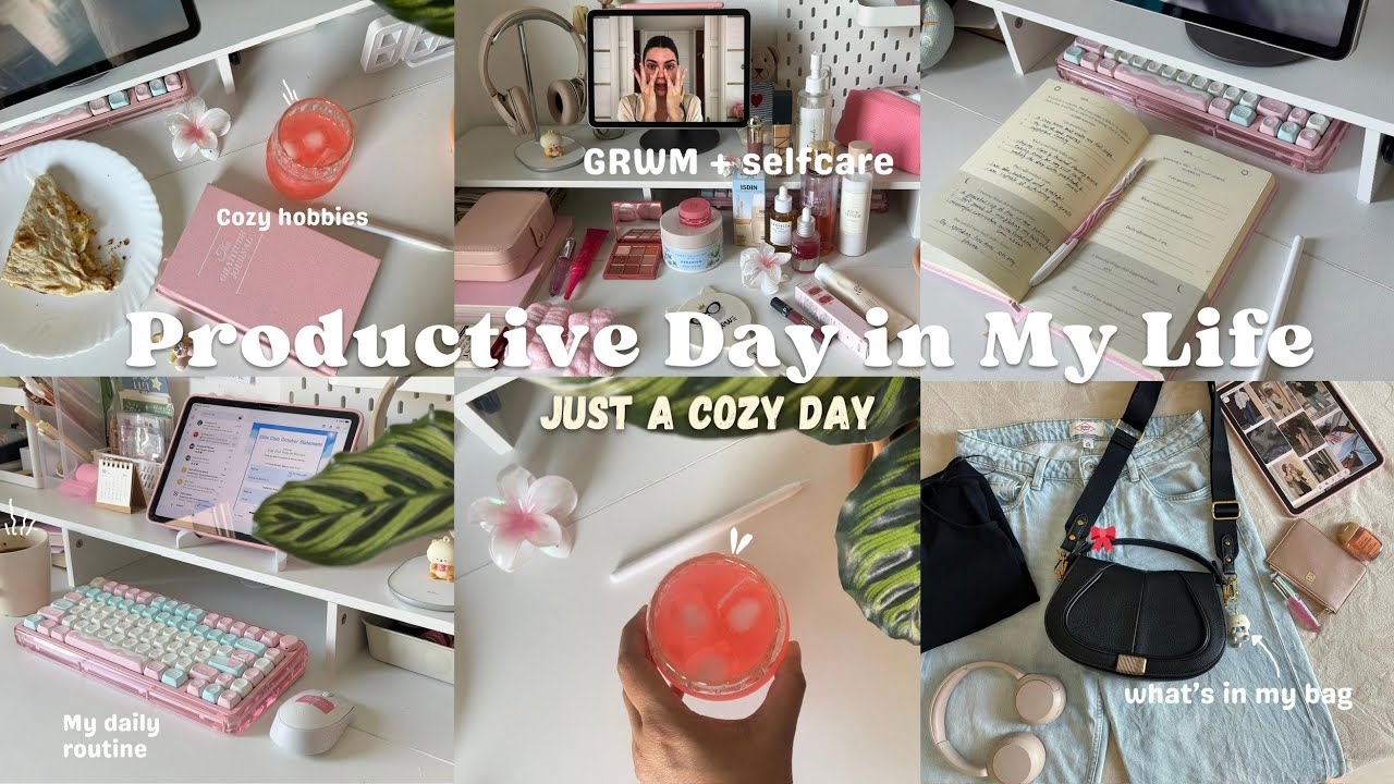 soft aesthetic productive vlog 🎀 daily routine, what&rsquo;s in my bag, skincare, makeup & cafe time