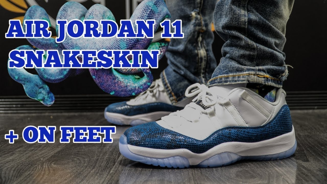 AIR JORDAN 11 LOW BLUE SNAKESKIN + ON FEET