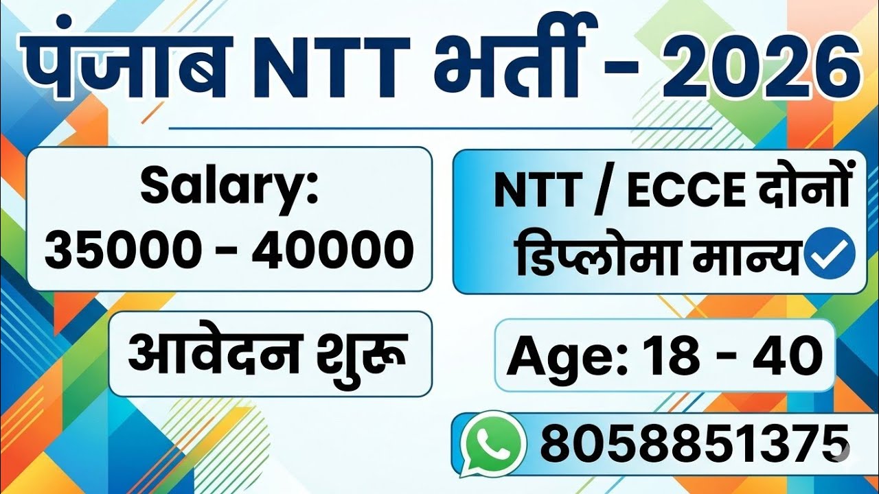 Punjab NTT Recruitment - 2026 || Applications Started || Punjab NTT Recruitment &ndash; 2026