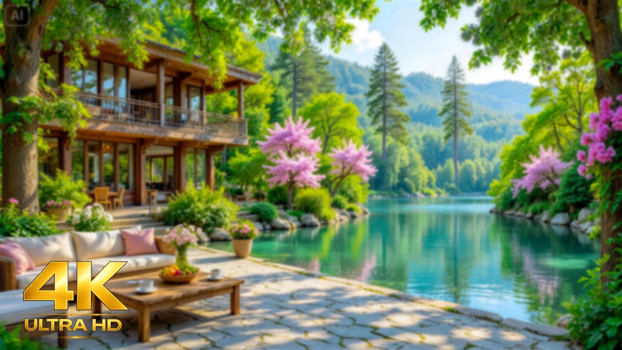 Спокойное весеннее утро марта на уютной веранде у озера 🌿 Нежная фортепианная музыка и звуки природ