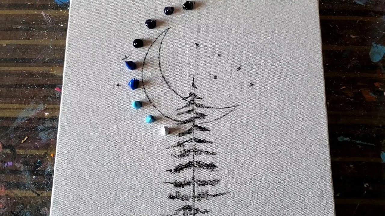Moon / Galaxy / Pine Trees / Acrylic Painting Demo / Step by Step / Daily Art Therapy / Day #0302