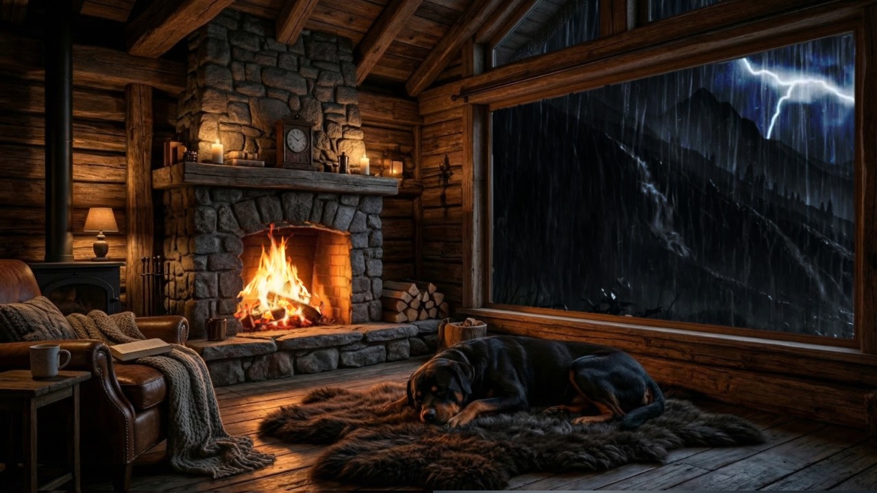 Heavy Rain & Thunder in a Cozy Log Cabin 🔥 Perfect Sleep Ambience#thunder
