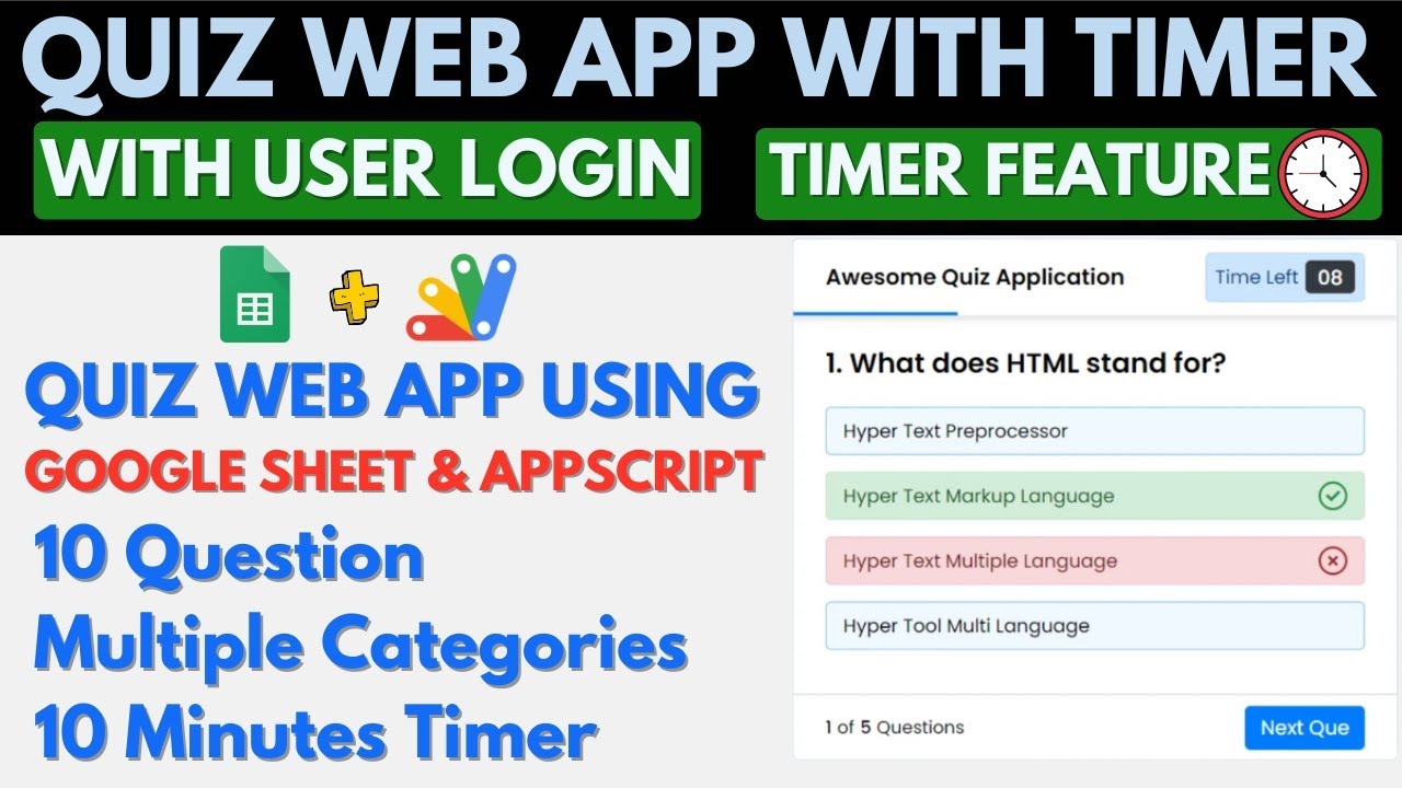 Time-Based Quiz Web App with Using Google Sheet and Apps script | B15