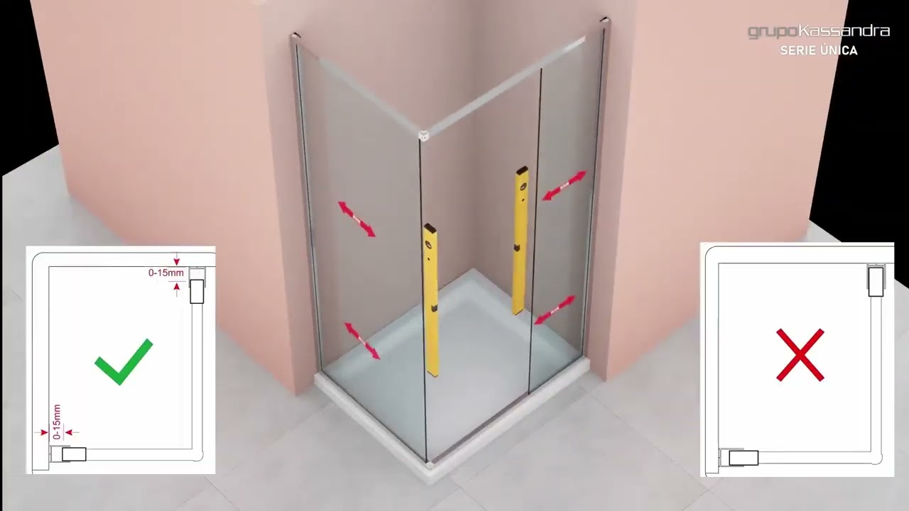 Instalación de la Mampara ÚNICA Frontal 1 fijo + 1 Puerta orientable + 1 Fijo lateral