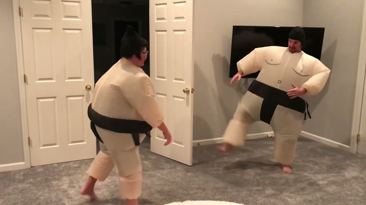Sumo wrestler costumes Dad & Son video.  Funny!