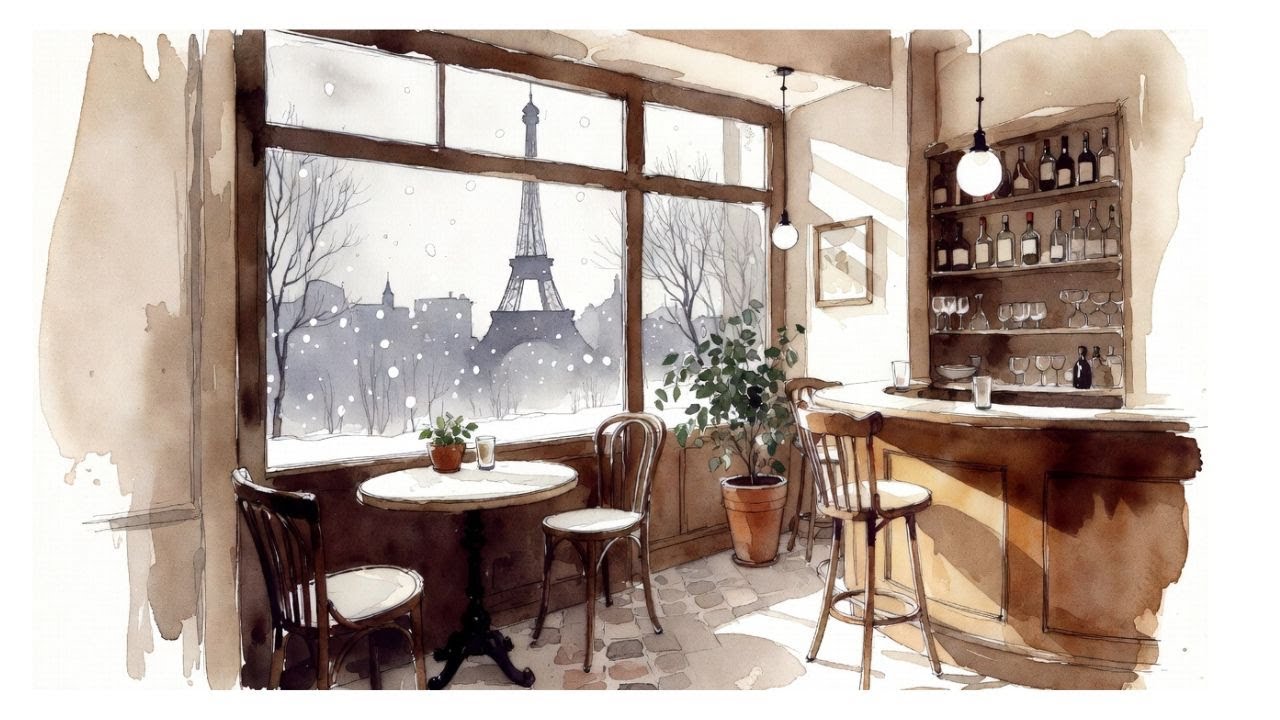 𝗣𝗔𝗥𝗜𝗦 𝗖𝗔𝗙𝗘 🗼 Quiet Winter Afternoon  🌥️ French Instrumental Music for Reading