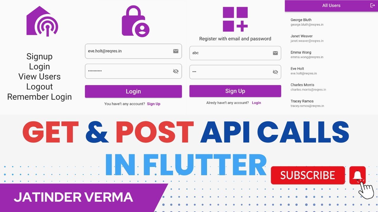 Splash Login Logout Home Screen GET POST API Calls
