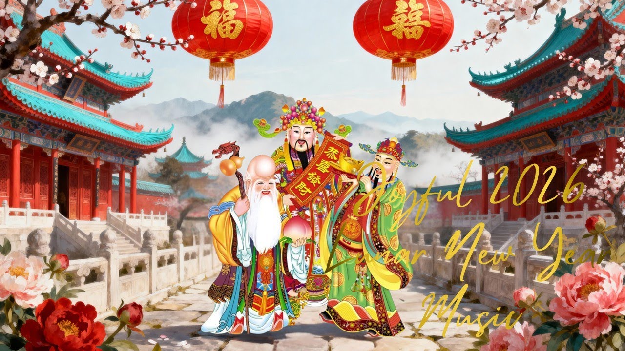 Joyful 2026 Lunar New Year Music – The Three Gods of Fortune Bring You Prosperity & Luck All Year