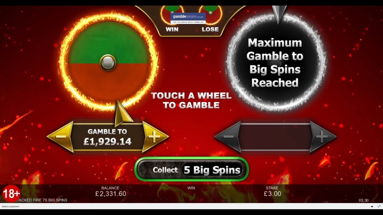 5 " Big Spins " on Gold Cash Big Spins @£6 Stake + 5 " Big Spins " on Stacked Fire 7s @ £3 Stake