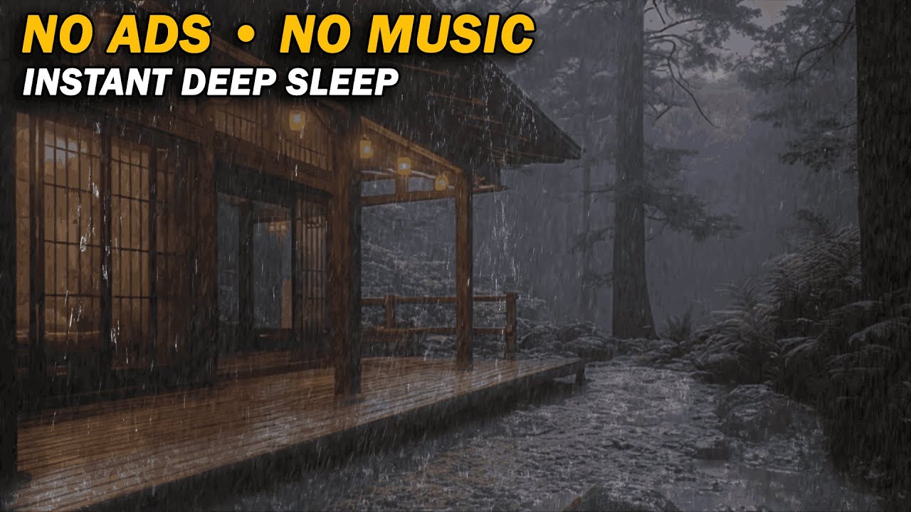 Pouring Rain Sounds for Sleeping NO ADS in Forest Cabin | Wooden Deck Ambience (NO MUSIC) ⛈️