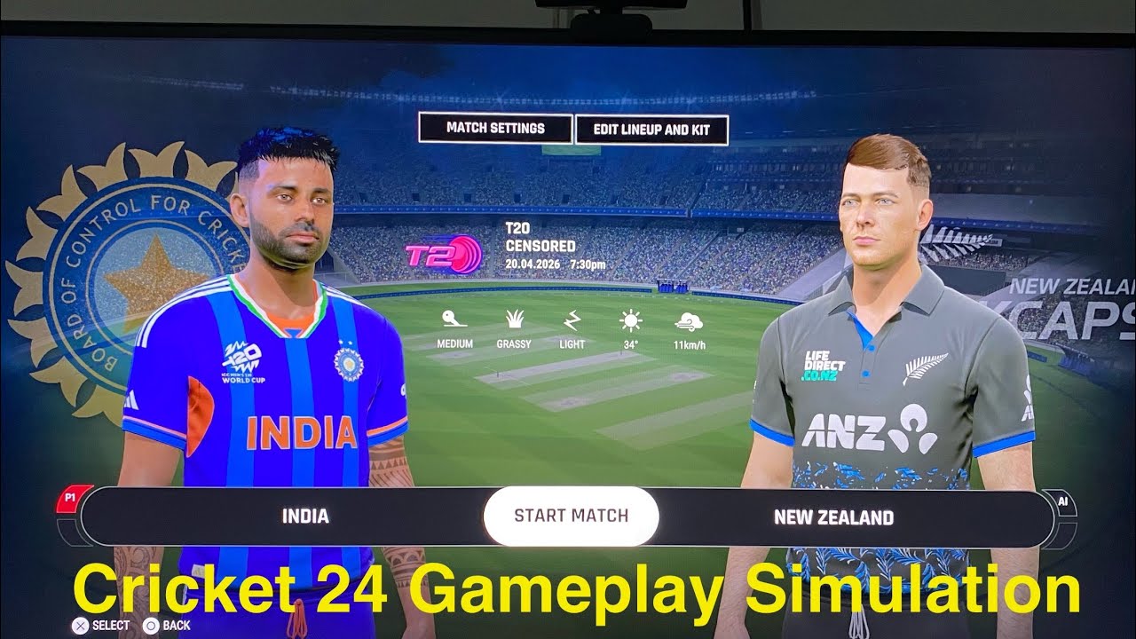 India vs New Zealand T20 Mode Final – Cricket 24 Gameplay Simulation