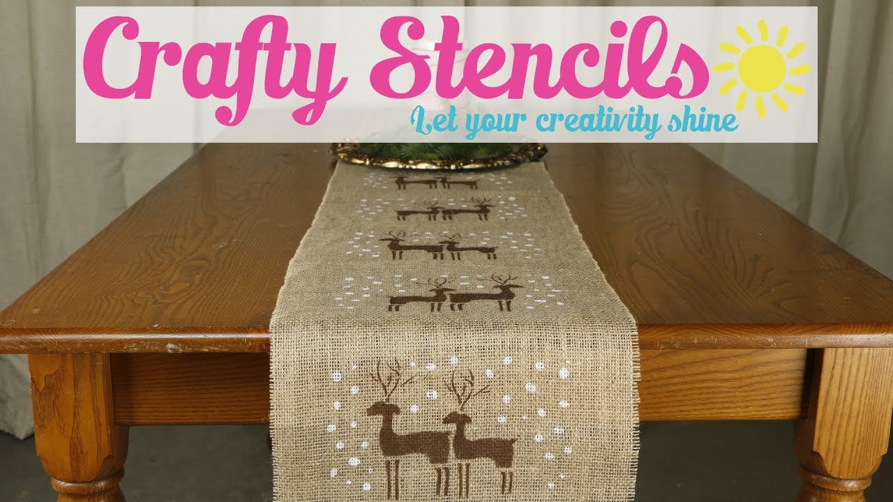DIY Stenciled Reindeer Burlap Table Runner