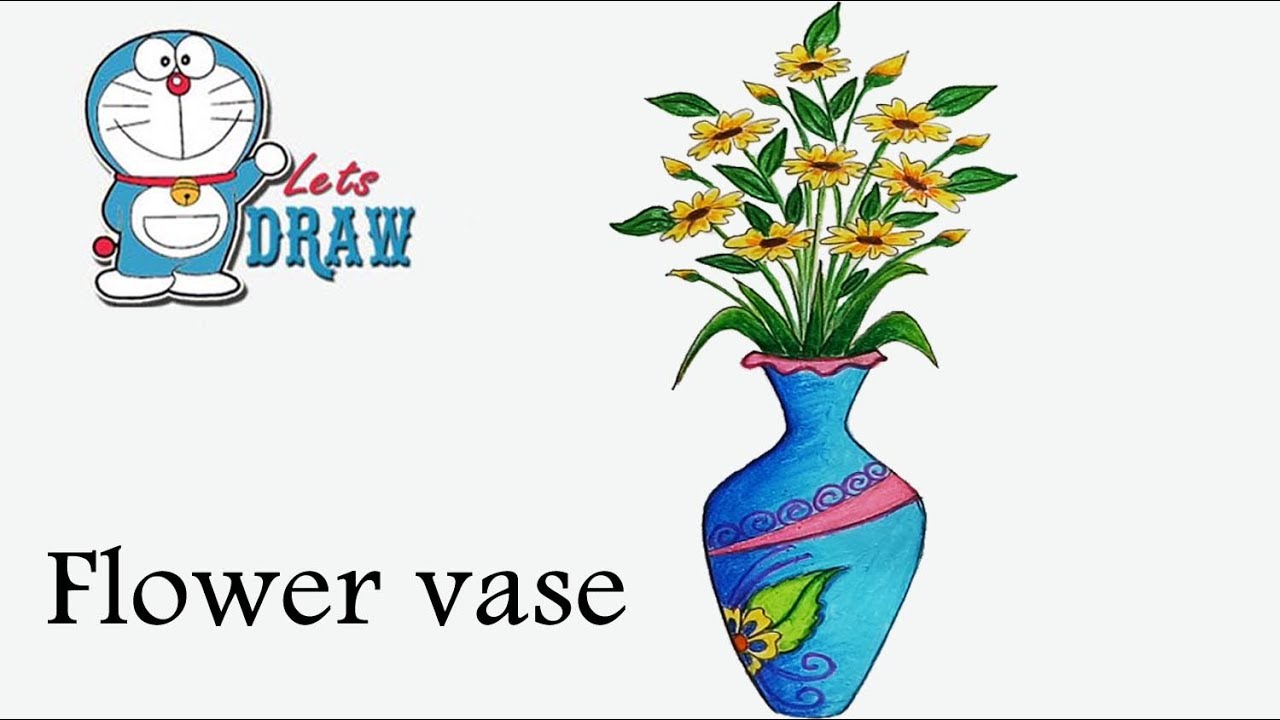 How to draw flower vase step by step ( very easy )