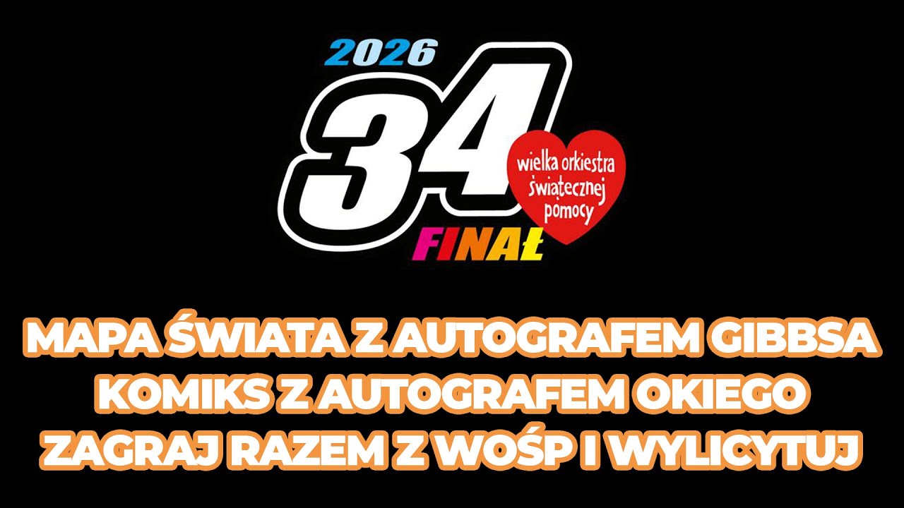 MAPA ŚWIATA Z AUTOGRAFEM GIBBSA, KOMIKS Z AUTOGRAFEM OKIEGO - ZAGRAJ RAZEM Z WOŚP I WYLICYTUJ!