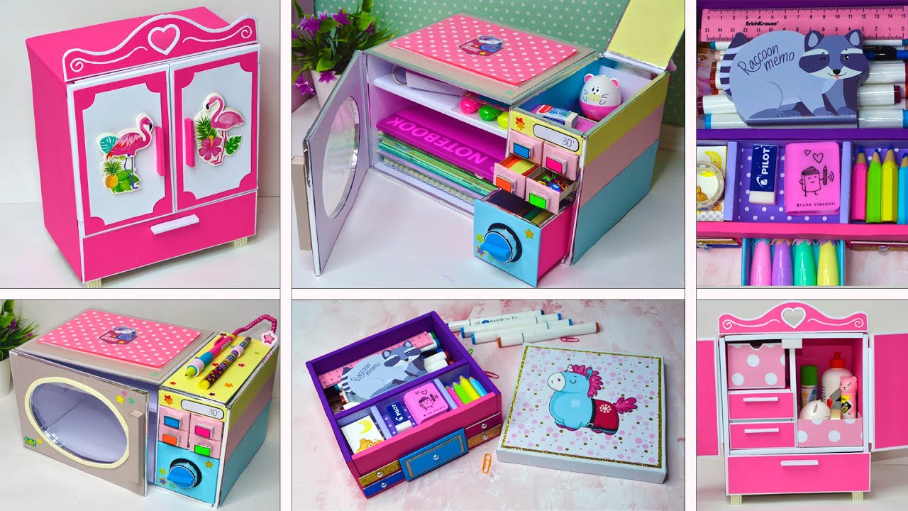 Cardboard crafts // How to make a cute desktop storage organizer