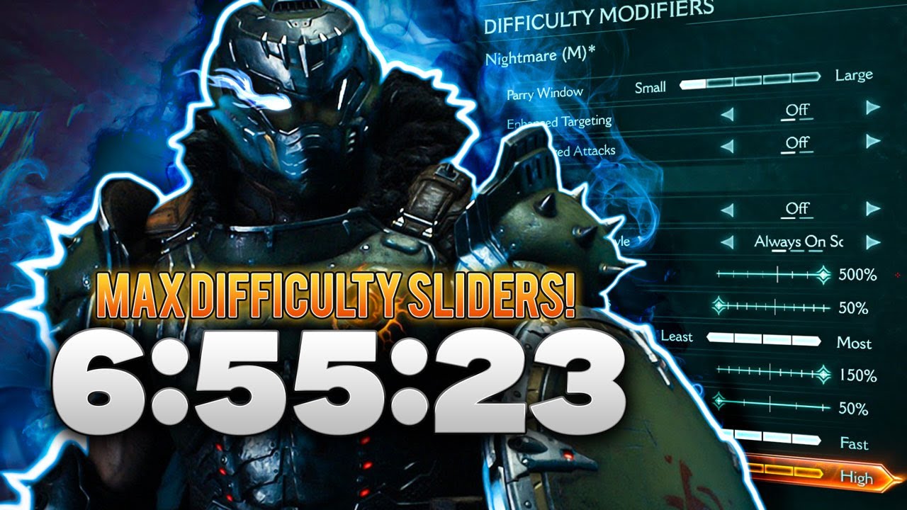 MAX SLIDERS FULL RUN! Doom: The Dark Ages 99.99% Nightmare 150% Gamespeed Speedrun, in 6:55:23