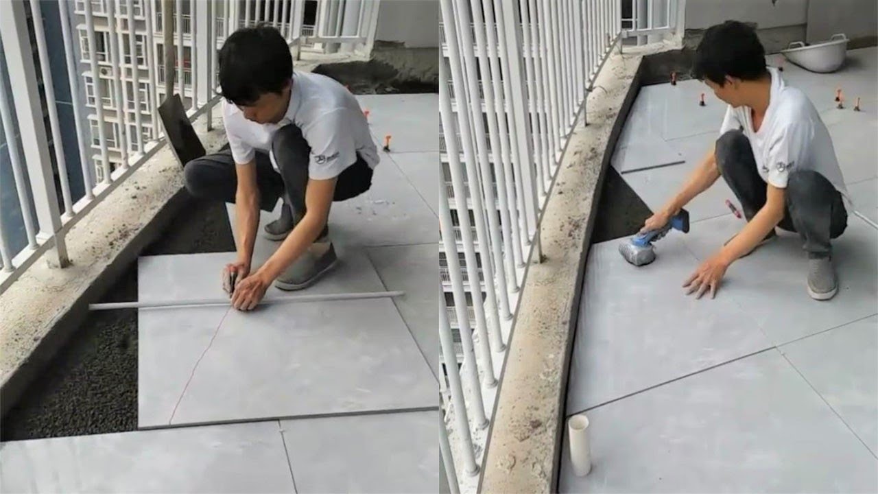Young Man with great tiling skills -Great tiling skills -Great technique in construction PART 68