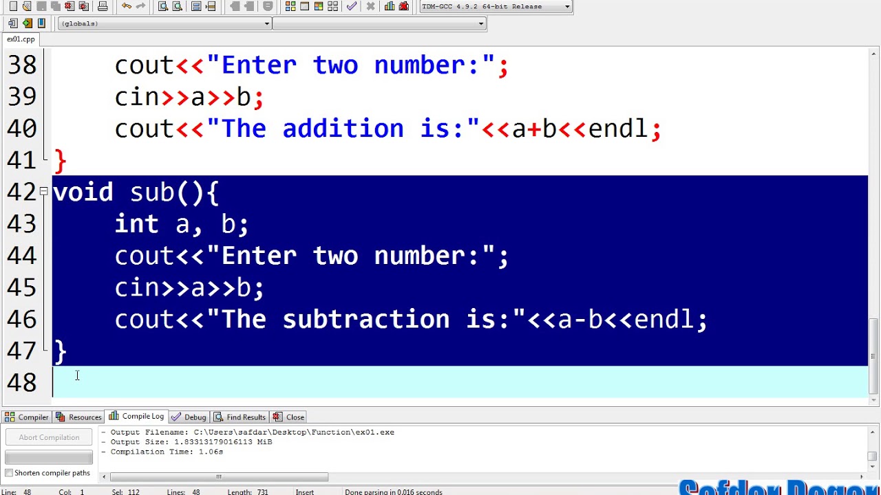 Arithmetic Operator using Function C++(Urdu/Hindi) | C++ Tutorial for Beginners