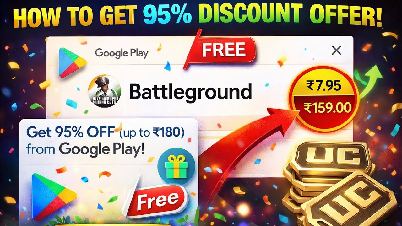 How to GET 95% discount offer 😍 95 off on play store bgmi || 90₹ off on play store bgmi