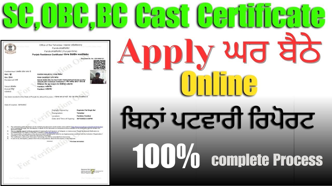 How to Apply Caste Certificate Punjab
