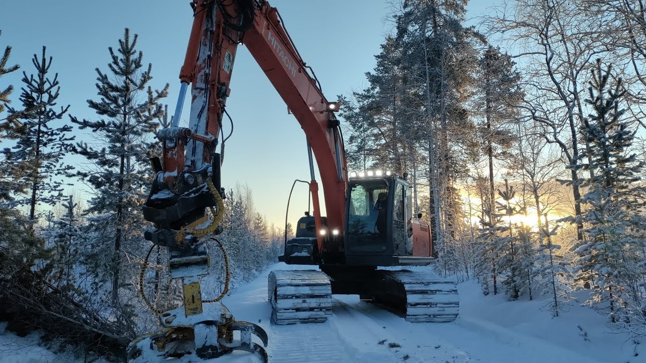 Energiapuu hakkuuta.muutama risu. Hitachi Lc-210 ja kymppikoura