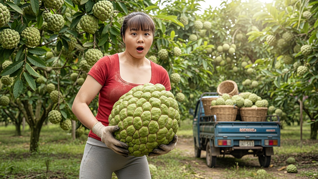 Harvesting Too Many Custard Apples! Using a 3-Wheeled Truck to Sell at the Countryside Market