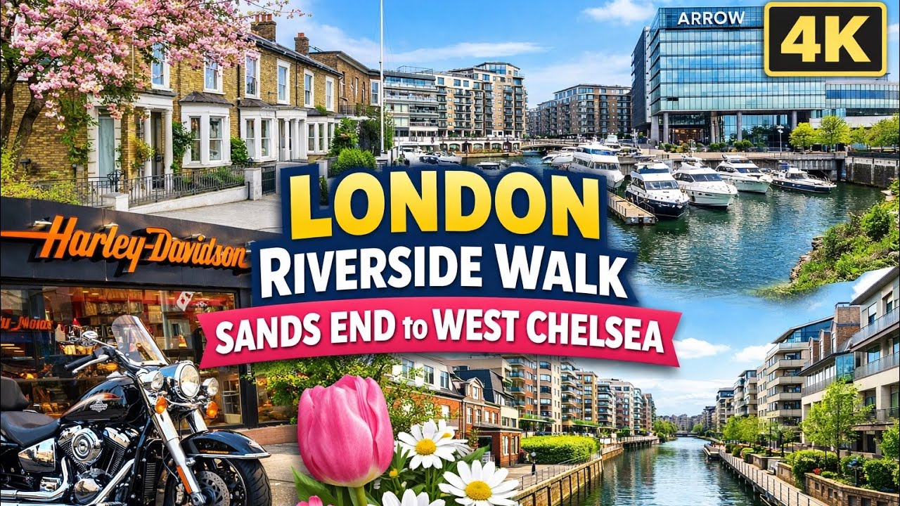 🌷🌿 London Spring Walk: Sands End to West Chelsea | Riverside Marina & Hidden Creek | 4K Walking Tour