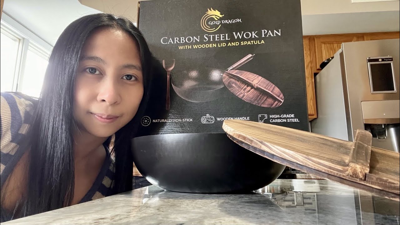 GOLD DRAGON Carbon Steel Nonstick Wok Set With Lid and Spatula 💡GIFT IDEA💡