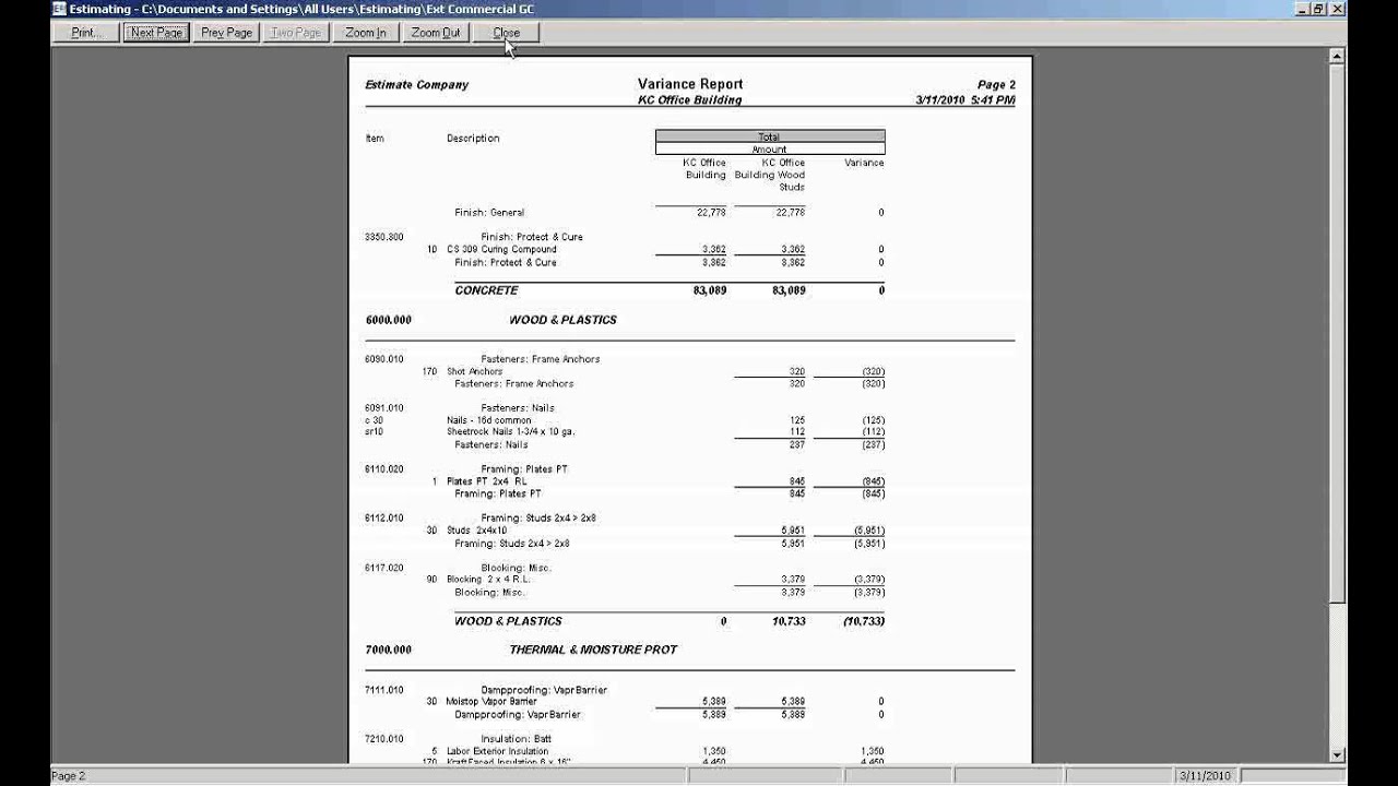 Sage Estimating: Video 26 Variance & Comparison Reports