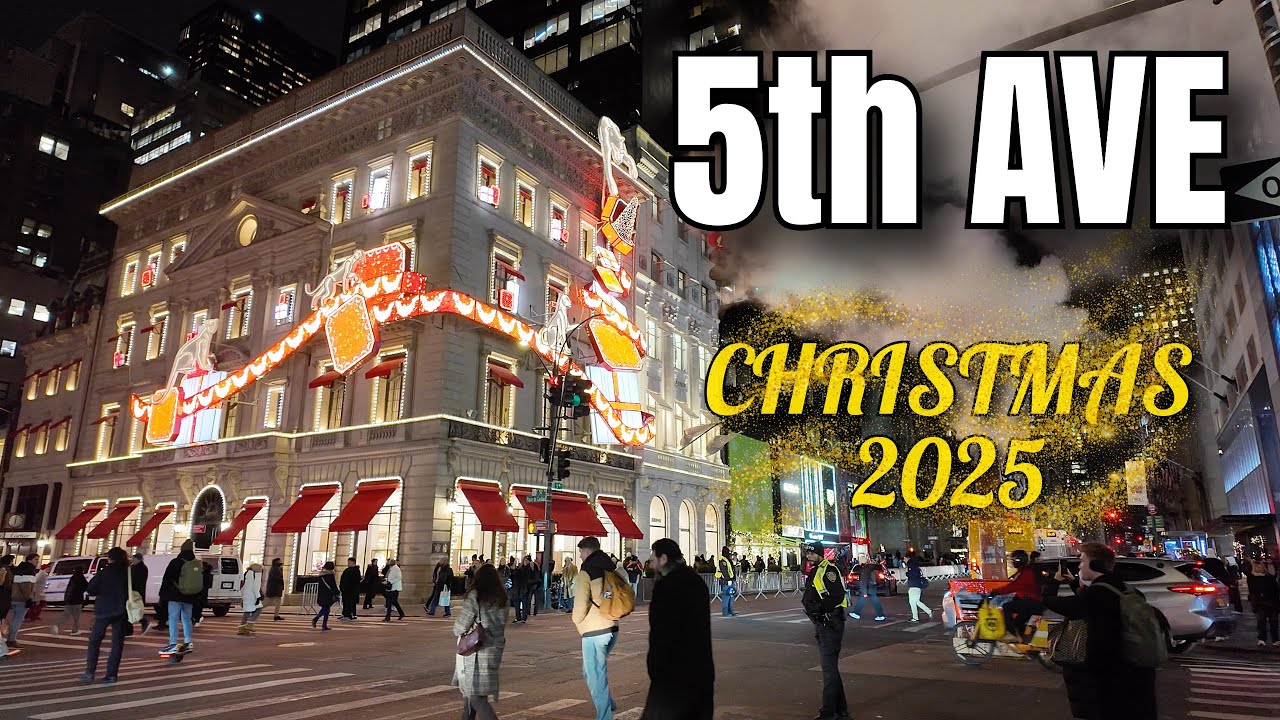 NEW YORK CITY Walking Tour [4K] - Iconic 5th AVENUE - Christmas Lights Tour