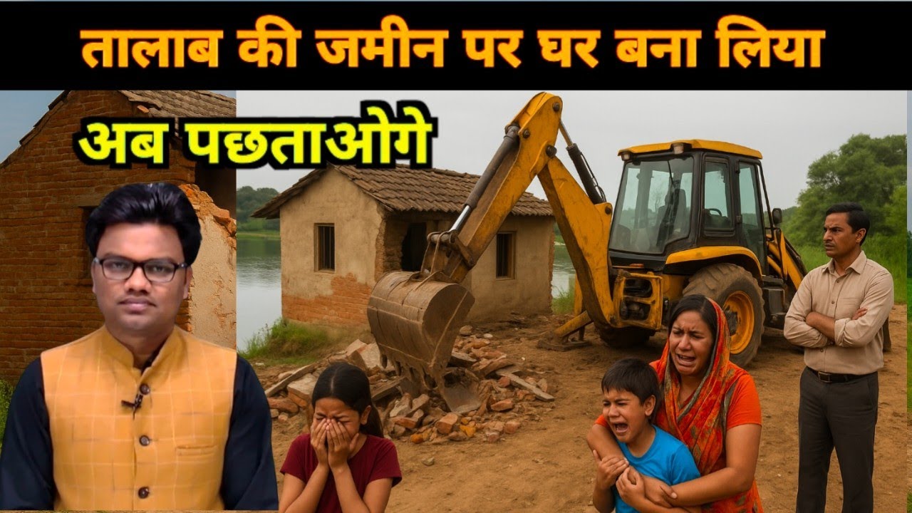 तालाब की जमीन पर घर बना लिया । 