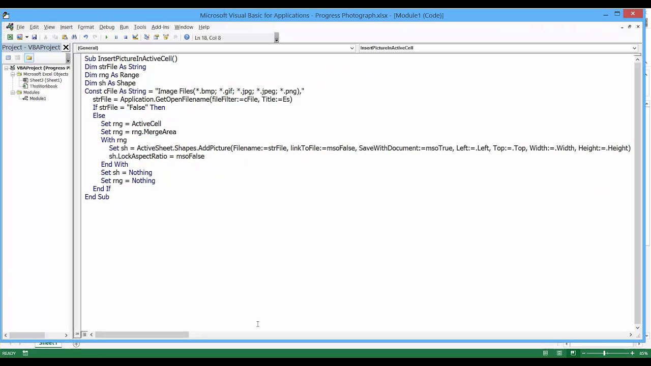 Insert Picture into Excel Using VB