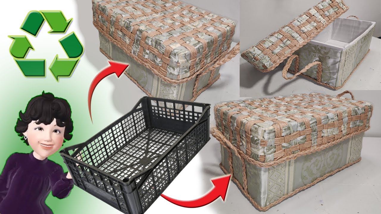 🍅Como hacer una cesta con tapadera♻️ reciclando caja de frutas/para almacenar/ordenar