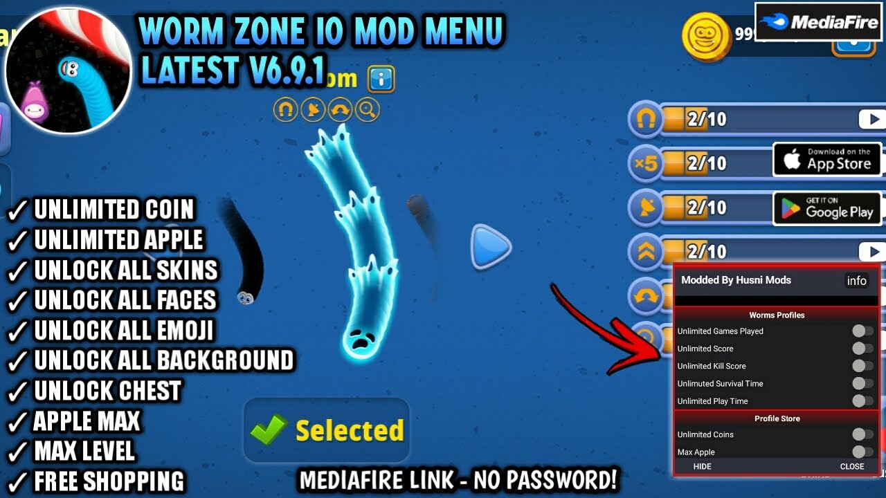 Worms Zone io Mod Menu Version 6.9.1 | Unlimited Coins & Apple Unlock All Skins