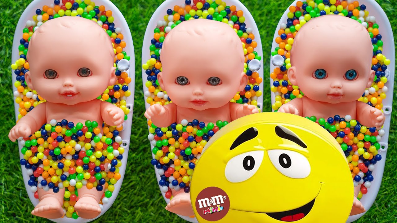Full of 3 Rainbow BathTubs Candy with M&M's & Magic Slime Cutting Video