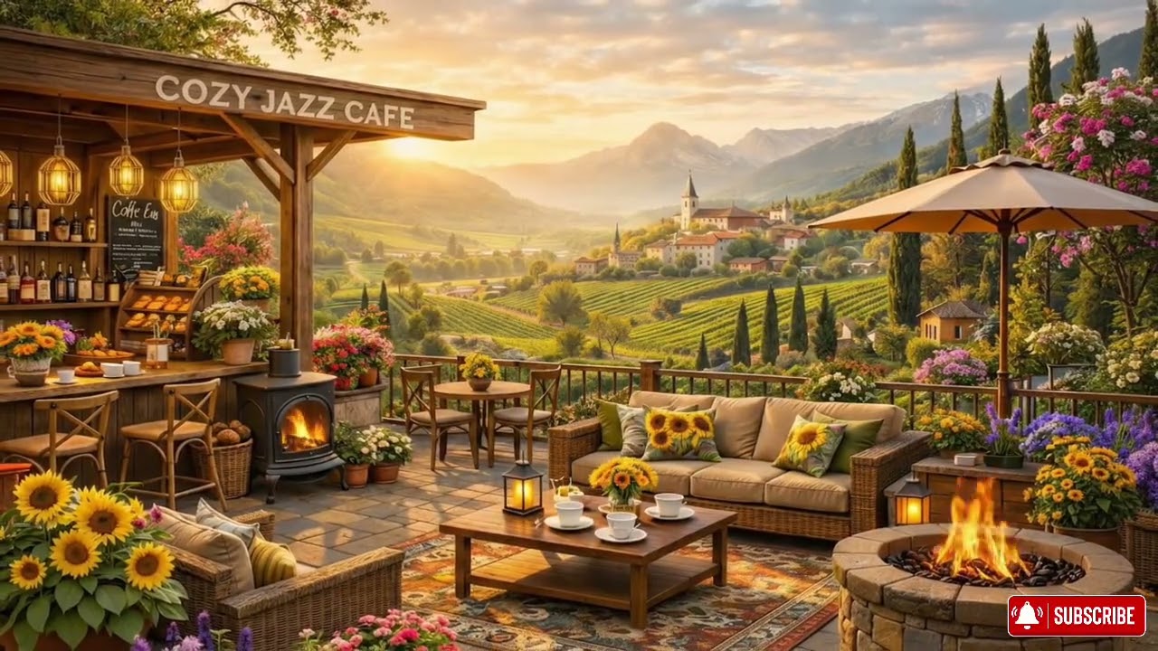 Relaxing Spring Jazz 🌸 Soft Jazz Music & Cozy Outdoor Coffee Shop Ambience for Work...