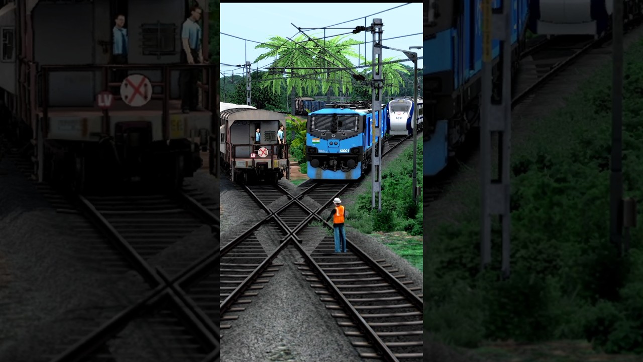 WAG 12B Locomotive with Freight Train Crossing Diamond Railroad Crossing, Train Game #traingame