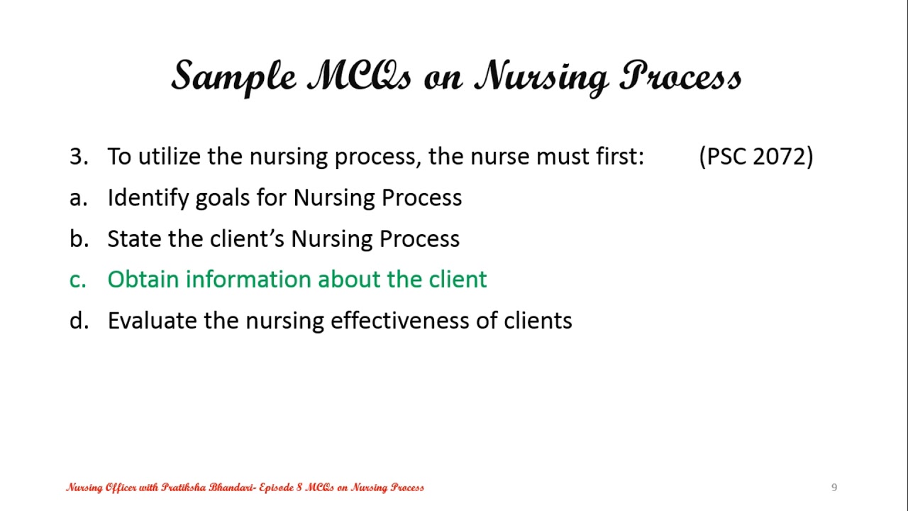 Episode 8 Nursing Officer with Pratiksha Bhandari  MCQs on Nursing Process