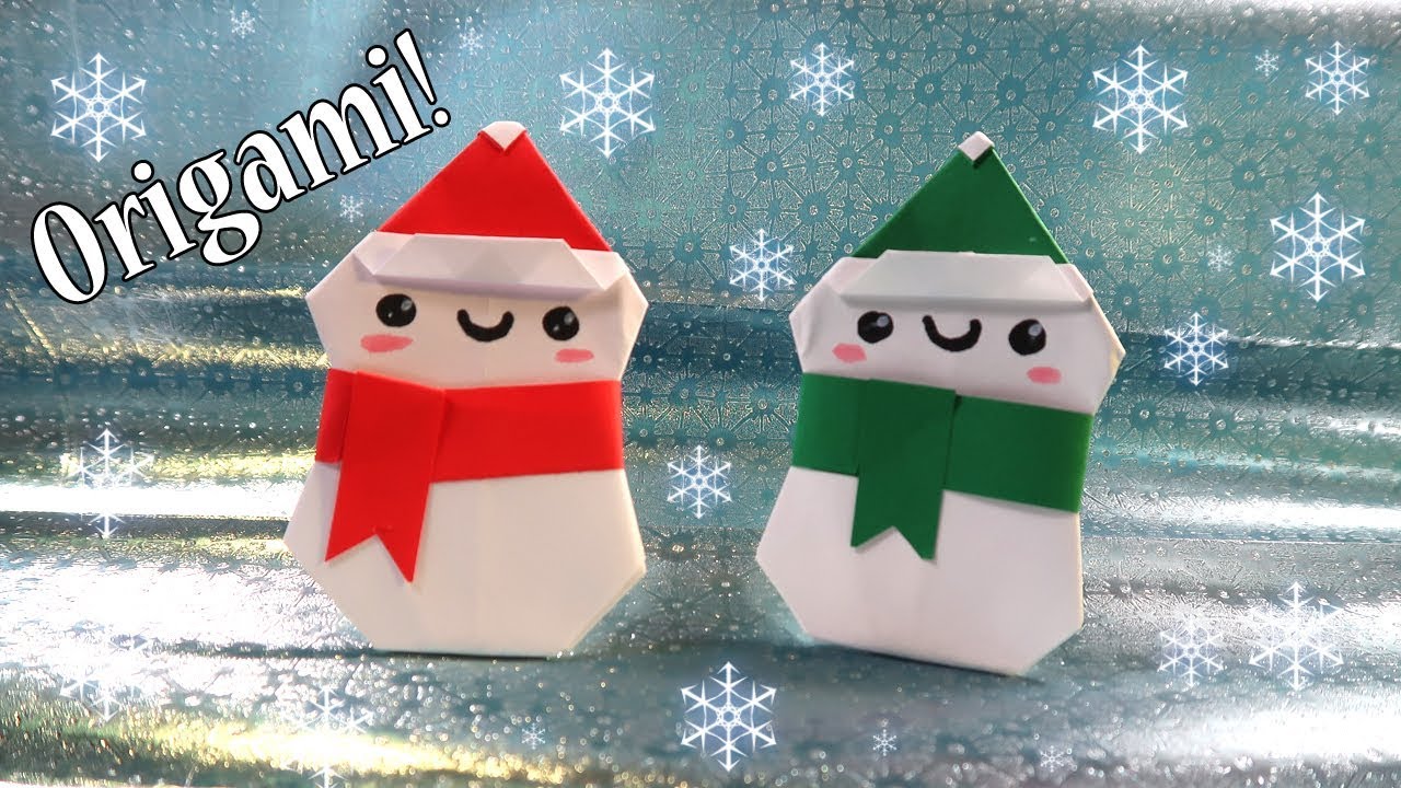 MUÑECOS DE NIEVE ORIGAMI + TARJETA NAVIDEÑA FÁCIL - EASY ORIGAMI SNOWMAN