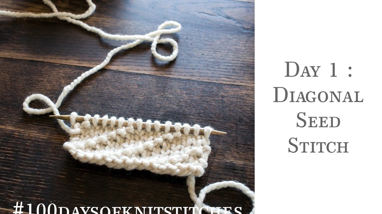 Day 1 : Diagonal Seed Stitch : #100daysofknitstitches