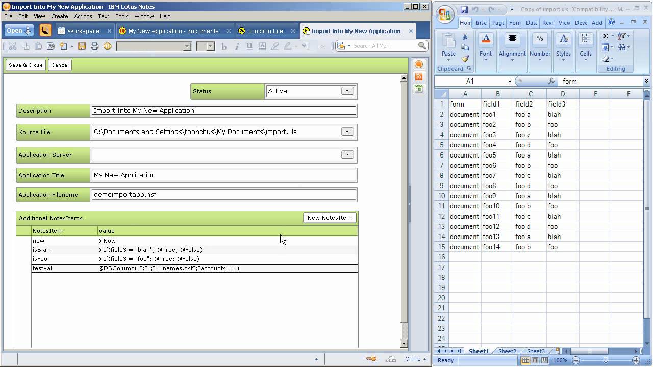 Junction Lite v1.0 - IBM Lotus Notes Client Microsoft Excel Import Utility App