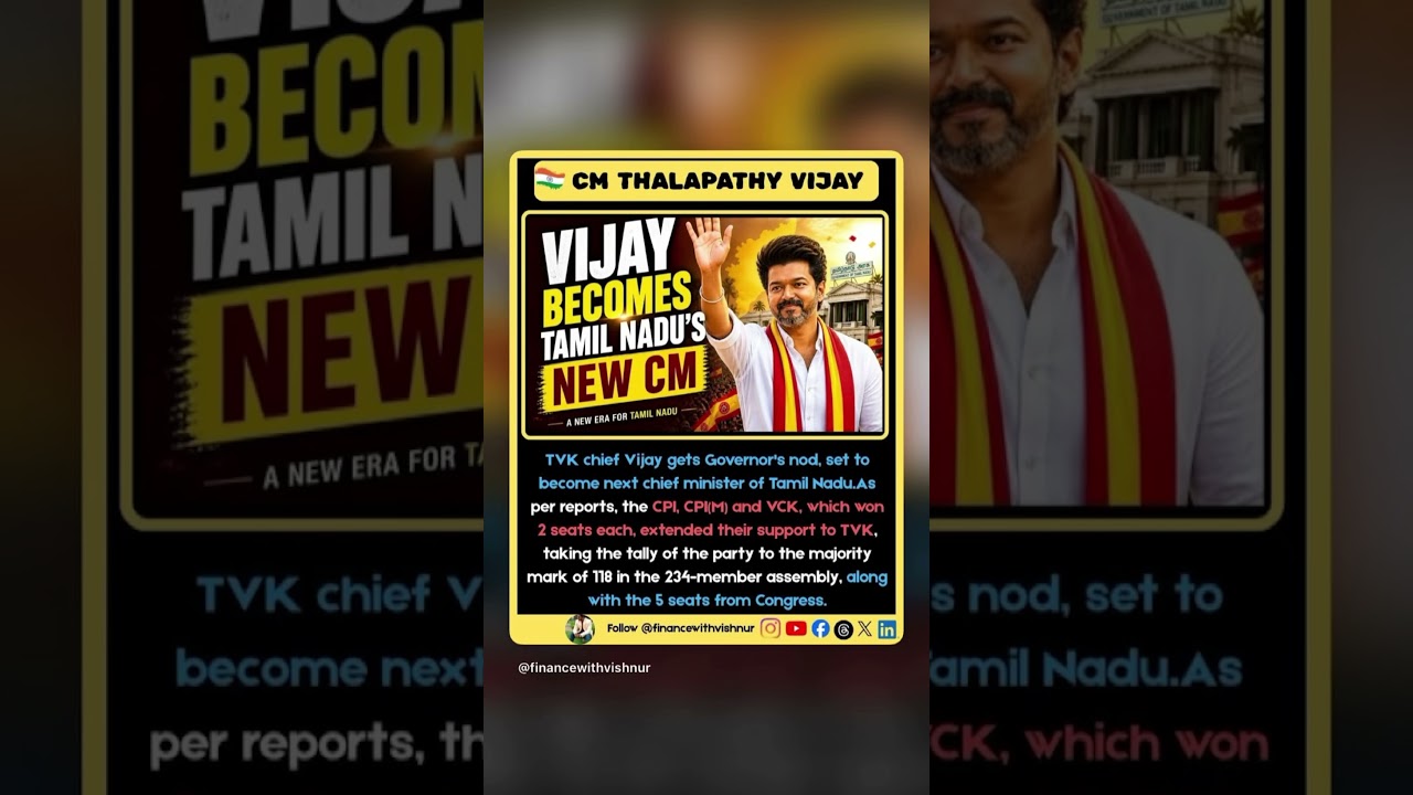 Vijay becomes Tamil Nadu CM? TVK crosses 118 majority mark with alliance support 🇮🇳